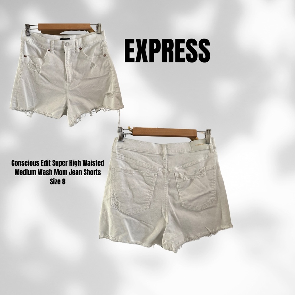 Express White High Waisted Denim Shorts